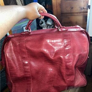 Red Overnight Crocodile Embossed Handbag